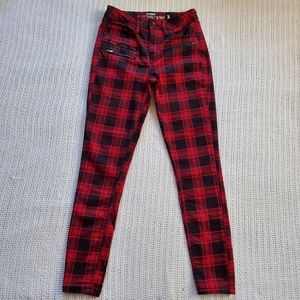 Hot Topic Hi Rise Super Skinny Pants Womens Juniors 3 Red Plaid Pockets Tapered